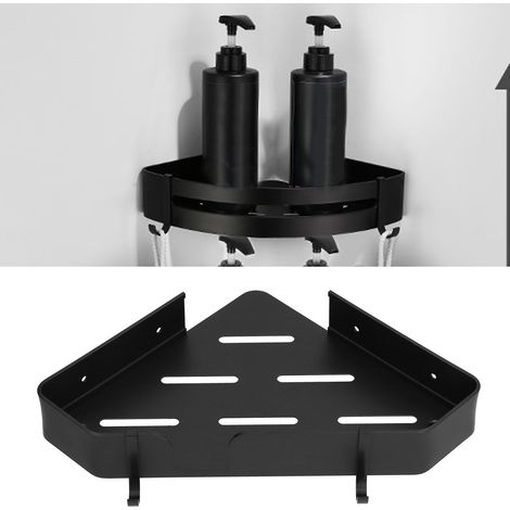 Étagère triangulaire en aluminium noir de style européen pour salle de bain, panier de rangement simple à un niveau pour salle de bain d'hôtel. (1/5)