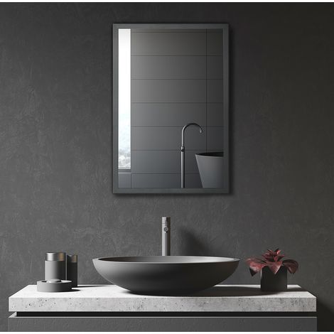 Mobile bagno con specchio moderno in acciaio inox nero 40 x 12 x 60 cm, pensile a parete con 3 vani (1/4)