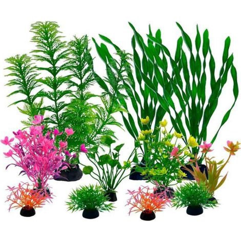 Lot de11décorations aquarium-Plantes aquatiques artificielles-Mini étang-Plantes en Multicolore PLANTE D'AQUARIUM (1/5)