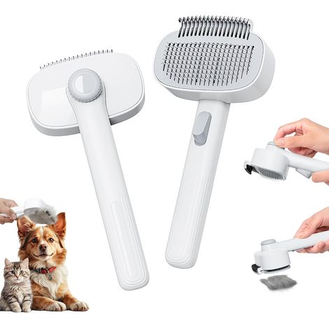 2-in-1 Katzen- und Hundebürste, Entfilzungsbürste für Katzen mit langem oder kurzem Haar, Massagekamm, schnelle Selbstreinigung mit einem Klick, entfernt Verfilzungen, Schmutz und lose Haare, weiß (1/5)