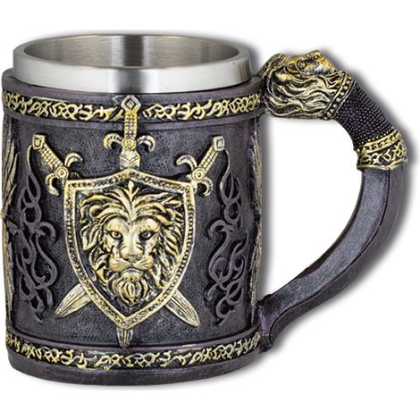Tazza ornamento in resina con scudo di leone