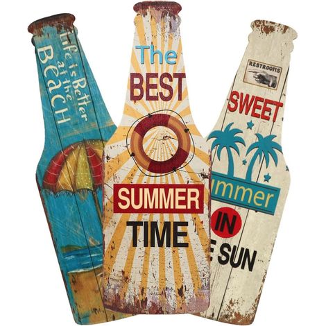 Plaques Murales Style Hawaïen Ensemble de 3 en Bois Forme Bouteille de Bière Décoratif Léger pour Chambre (1/5)