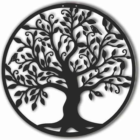 KZQ – Tenture murale arbre de vie en métal noir mat 30 x 30 cm – Revêtement en poudre statique – Installation facile avec cintre caché (1/3)