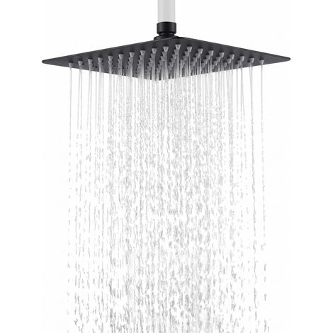 Tete de Douche Pluie Anti Calcaire Inox 25 cm Carrée, Noir (1/5)