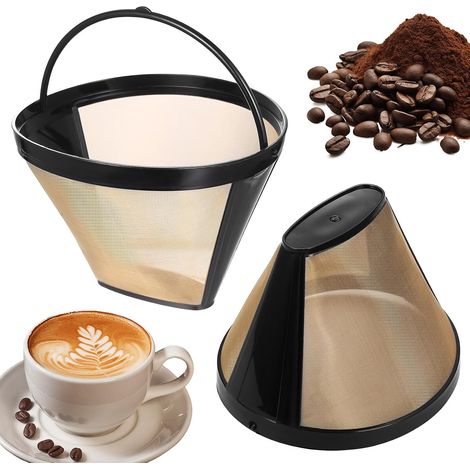 Filtres à café, taille 4, filtre permanent en métal, réutilisable, pour 8 à 12 tasses de café, en acier inoxydable, compatible avec la plupart des cafetières, lot de 2. (1/5)