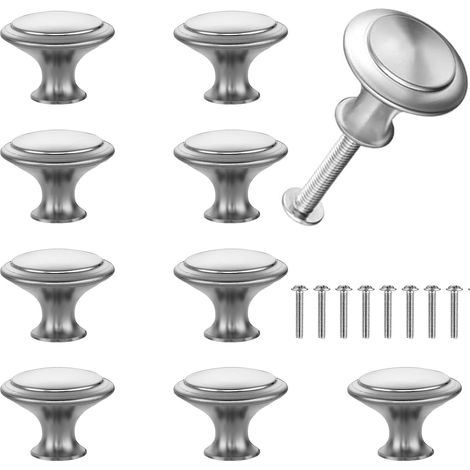 (10 Pièces) Poignee Meuble, 27 mm Boutons de Porte Rond, Poignée en Acier Inoxydable, Poignées de Placard avec Vis, Poignet de Porte Cuisine, pour (1/5)