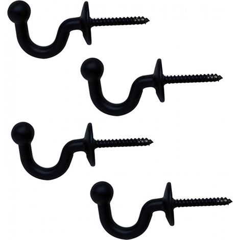 2 paires de crochets à rideaux noirs, crochets de suspension pour rideaux, crochets de plafond, crochet à vis (crochet noir) (1/5)