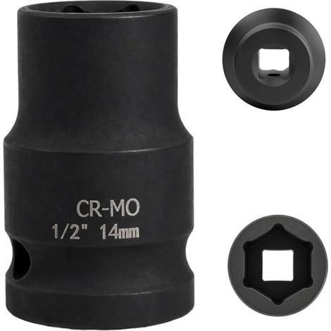 Socket 14 mm 1/2 inch hexagon, impact socket 1/2 inch 14 mm CR-MO chromium-molybdenum steel (Black) (1/5)