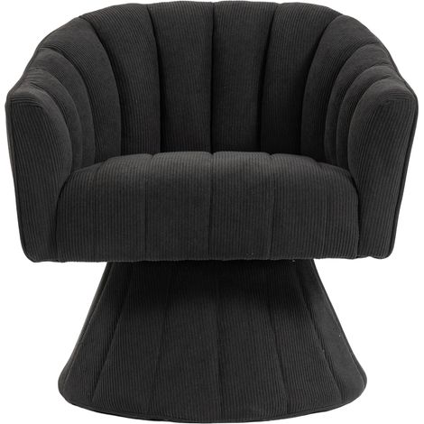 Fauteuil pivotant 360° avec assise et dossier rembourrés, accoudoirs enveloppants – Design moderne, base stable pour bureau ou salon, noir