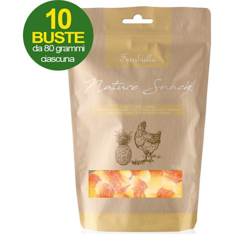 Nature Snack involtini di pollo e ananas per cani 10 buste da 80 g cad