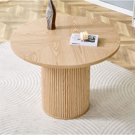 Mesa redonda 100x100x76 cm de MDF y metal, madera natural, estable, para espacios pequeños – MEUBLIV (1/5)
