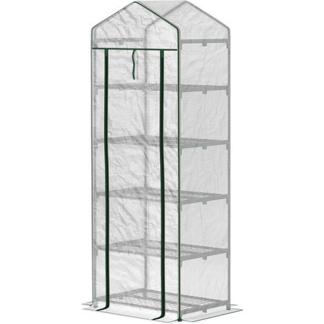 Serra da giardino, serra da balcone, serra a 5 ripiani, 0,69 x 0,49 x 1,93 m, struttura in acciaio, copertura in PE removibile, bianca -Crezuo