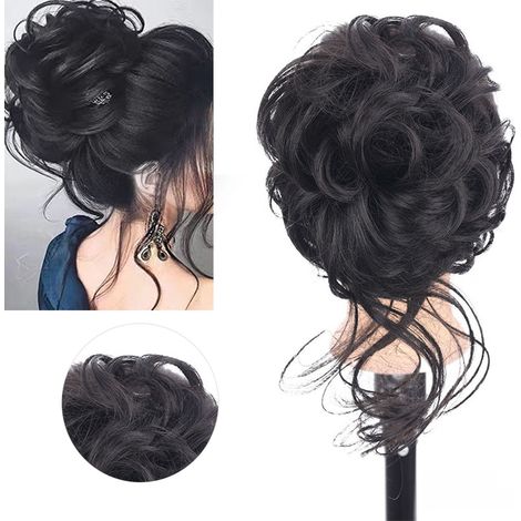 Chignon Clip à Cheveux avec Boucles Extensions Capillaire Portable Noir Brun pour Femmes (1/5)