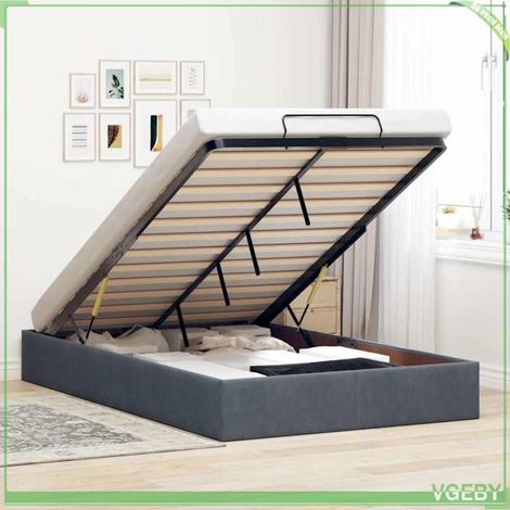 Cadre de lit ottoman - 3310956 - velours gris foncé - 120x200 cm - rangement sous lit (levage hydraulique) (1/5)