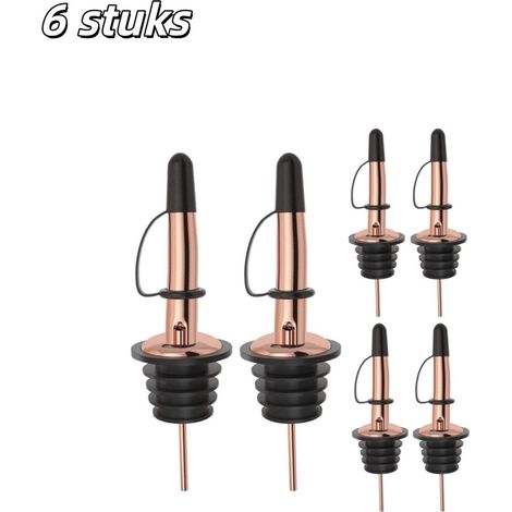 Ensemble de 6 pièces : verre doseur, carafe à vin, distributeur d’huile d’olive en acier inoxydable avec bouchon anti-poussière intégré, finition or rose. (1/5)