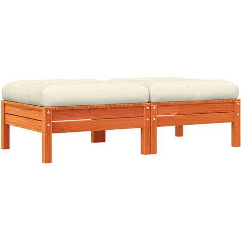 Tabourets de jardin rembourrés, lot de 2, en pin massif. (1/5)