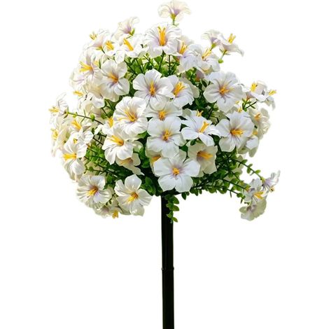 Lot de 2 fleurs artificielles avec piquets, plantes d'extérieur réalistes, décoration de jardin, terrasse et porche, blanc - 45 cm (1/2)