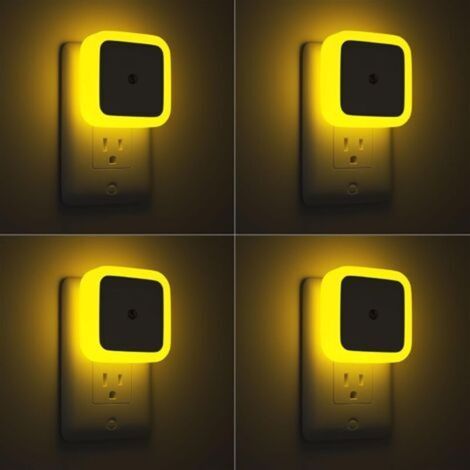 Veilleuses - Lot de 4 veilleuses à brancher sur le mur - Veilleuses à prise jaune - Convient aux chambres, salles de bains et couloirs (1/4)