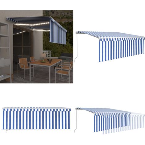 Markise Manuell Einziehbar mit Rollo & LED 4x3 m Blau & Weiß - Markise - Sonnensegel - Gartendekoration - Terrassenüberdachung - Balkonabdeckung - Home & Living (1/5)