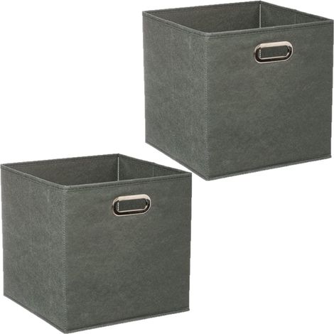 Atmosphera – Lot de 2 boîtes de rangement pliables en tissu – Couleur vert kaki – Dimensions 31x31x31cm – Structure en carton renforcé