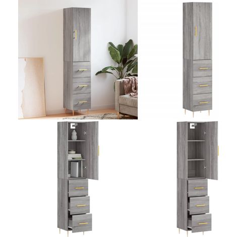 Buffet haut Sonoma gris 34,5x34x180 cm Bois d'ingénierie - Buffet Design Moderne - Meuble Rangement - Armoire Cuisine - Commode Salon - Étagère Murale - Home & Living (1/5)