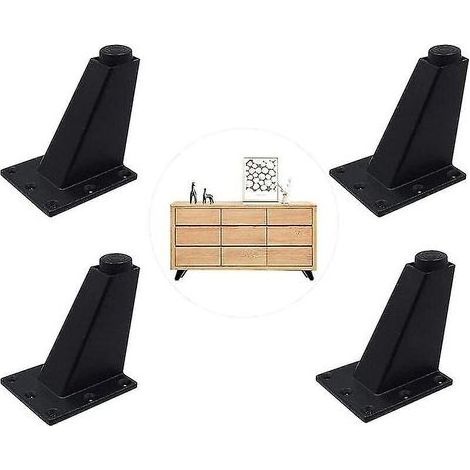 4 Pièces Noir Pieds Réglables de Meubles, Jambes De Meubles D'alliage D'aluminium, Triangulaires Réglables De Cuisine De Jambes, pour Armoire, Canapé, Table Basse, Meuble TV et Autres Meubles (1/5)