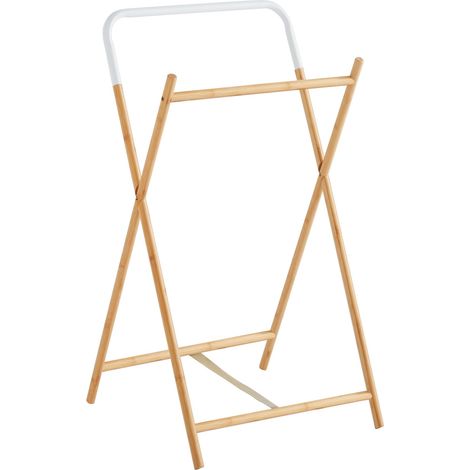 Porte-serviettes en bambou et métal - 2 barres de penderie - Naturel, blanc - 84x45x36cm - BOX & BEYOND (1/3)