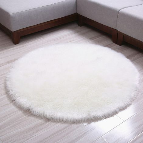 Tapis Tapis et paillasson Paillasson antidérapant de Luxe en Laine Artificielle pour Salon, Chambre, Salle de Bain, canapé ou Coussin, Blanc, 60 x 60 cm (1/5)