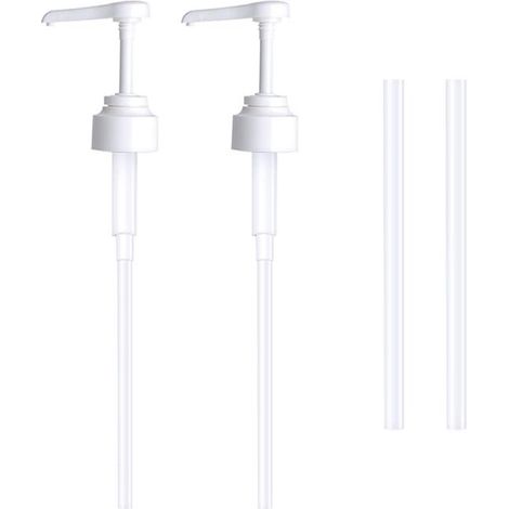 Lot de 2 têtes de pompe blanches réutilisables de 25 cm pour bouteilles à filetage de 25 à 40 mm avec tuyaux de rechange. (1/4)