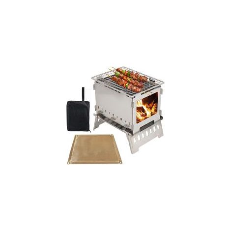 Poêle à Bois Portable en Acier Inoxydable Cuisinière Pliable 3 en 1 pour Camping et Randonnée, Sac de Transport Inclus