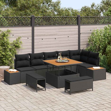vidaXL Gartensofa-set mit Kissen 9 pcs Schwarz Poly Rattan (1/5)