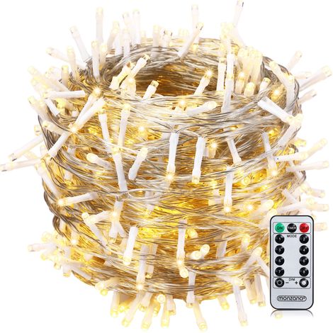 MONZANA® Lichterkette Außen 200x 400x 600x LED mit Fernbedienung Timer 8 Leuchtmodi Dimmbar IP44 Innen Warmweiß Kaltweiß Bunt  20m warmweiß - transparentes Kabel