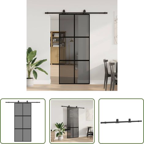Verre trempé - Porte coulissante avec kit de quincaillerie noir 90x205 cm (1/5)