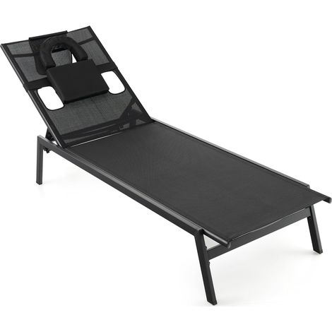 COSTWAY Tumbona Jardin Exterior, Respaldo Ajustable de 5 Posiciones, Tumbonas Piscina con Agujero para Cara y Almohadas para Cabeza Desmontables, Tumbona Playa Patio Terraza, Carga 150kg (1/5)