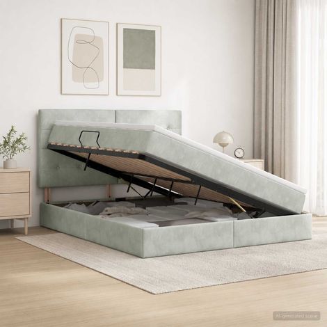 Cama con almacenamiento y colchón Gris Claro 180 x 200 cm (1/5)