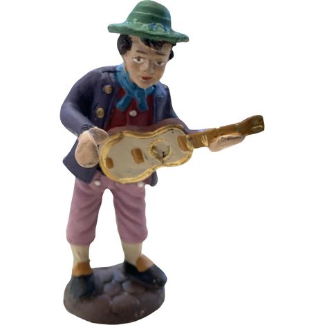 Uomo con chitarra statuetta in terracotta artigianale per presepe napoletano da h 10 cm