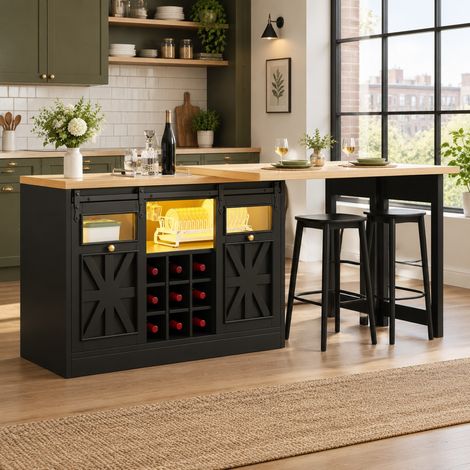 Table repas extensible 120-197x40x72 cm MDF verre noire, pivotante 360°, gain de place – MEUBLIV (1/5)