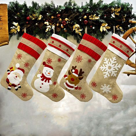 Chaussette De Noël - Tricotée En Acrylique - Pour Décoration Et Cadeaux - Hauteur 50 Cm - Lot De 4