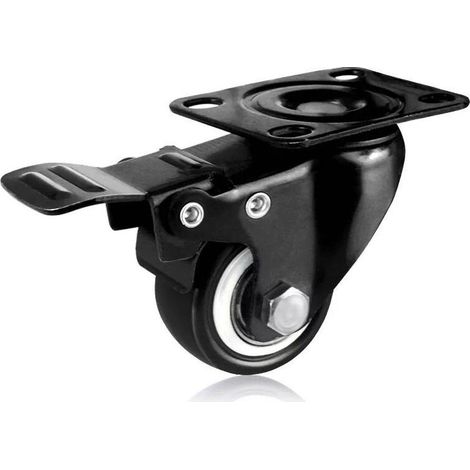 Roulette Pivotantes 1.5"/38mm,Roulettes pour Meubles,Roues Avec Frein,Plaques Industrielles Roue pour Meuble,Heavy Duty Roulette de 420kg(Noir,1pcs) (1/5)