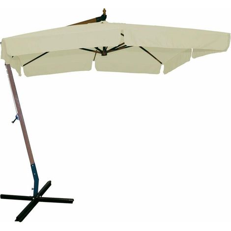 Sombrilla de jardín excéntrica con mástil lateral de madera de 55 mm y lona hexagonal de poliéster de 180 g/m² de 300x300 cm con ribete de 50 mm. Sombrilla redonda de 3x3 m con base en cruz (1/5)