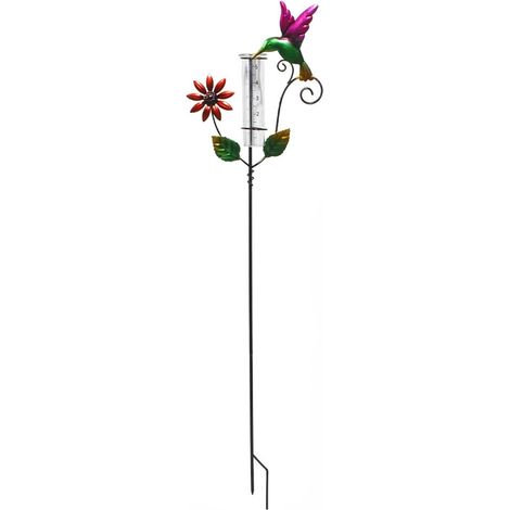 Pluviomètre jardin colibri en métal, jauge de pluie décorative en fer forgé pour terrasse et extérieur (1/5)