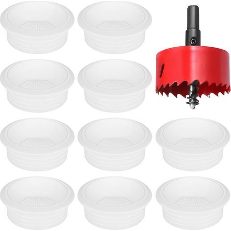 10 Cable Grommets, 80mm Diameter, White Plastic, Metal Hole Saw, For Office and Home (1/5)