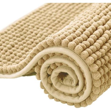 Tapis de Bain Antidérapant en Chenille Super Absorbant et Lavable en Machine pour la Salle de Bain, Douche, Beige - 50x80 cm (1/4)