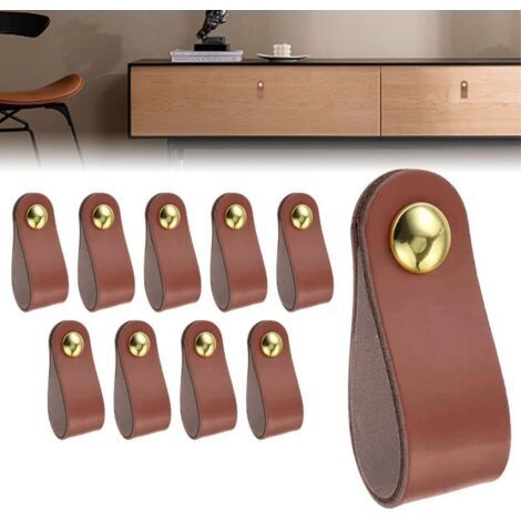 10 tiradores de cuero para muebles, puertas, armarios, cocinas y alacenas, con 10 tornillos. Ideales para cocina y dormitorio. (1/4)