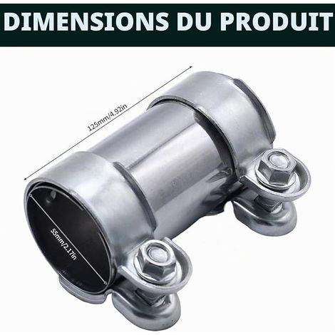 Exhaust Fitting Diameter 55 mm x 125 mm, Stainless Steel Adjustable Double Exhaust Clamp Universal Exhaust Pipe for Motorcycles, Boats (1/4)
