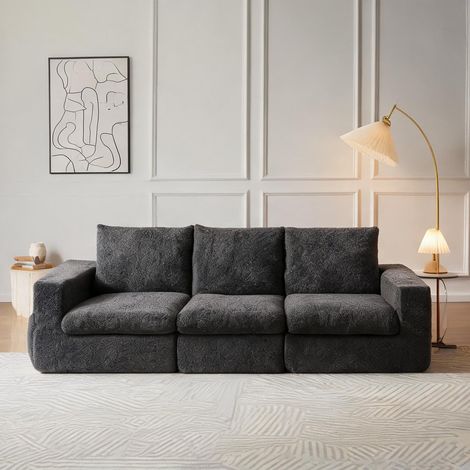 Canapé d'angle modulable 250 x 160 x 80 cm en chenille gris (1/5)