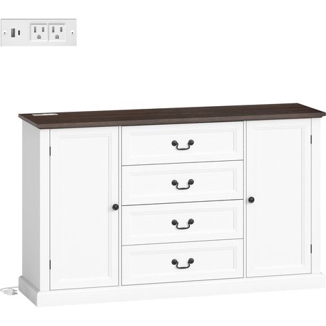 Credenza da Cucina Stile Vintage 147x40x87 cm con 4 Cassetti e 2 Armadietti con Mensole Regolabili Legno Bianco (1/5)