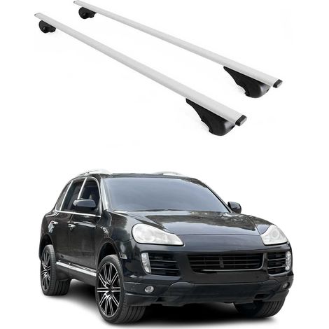 OMAC Barres de toit pour Porsche Cayenne I 2003-2010 – TÜV / DIN 75302:2019 – Antivol inclus – Charge max 75 kg – 2 barres Argent