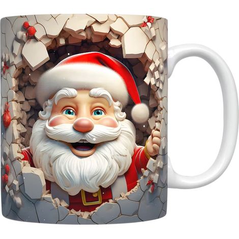 Tasse De Noël - Céramique - 350 Ml - Motif Père Noël En 3D - Pour Café Thé Chocolat Chaud - 1 Pièce (1/4)