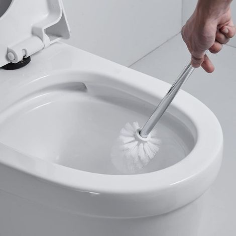 Chrome toilet brush with long, non-slip metal handle and durable plastic bristles, deep cleaning, non-stick effect, long-lasting, 35 cm, white (1/5)